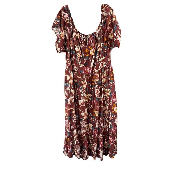 Torrid Women's Plus Size Tea Length Off Shoulder Peasant Dress Floral 4 4X New - Picture 2 of 6